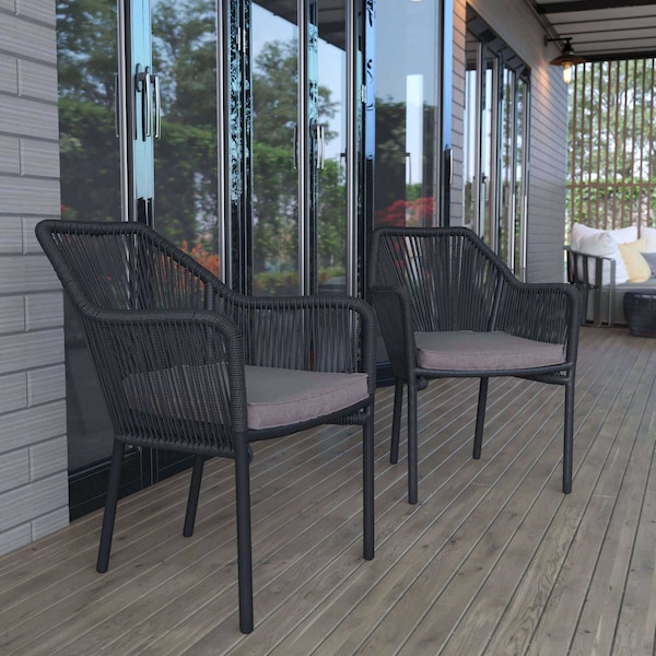 Flash Furniture Set of 2 Black All-Weather Woven Patio Chairs, 2PK SDA-AD892006-BK-2-GG - main